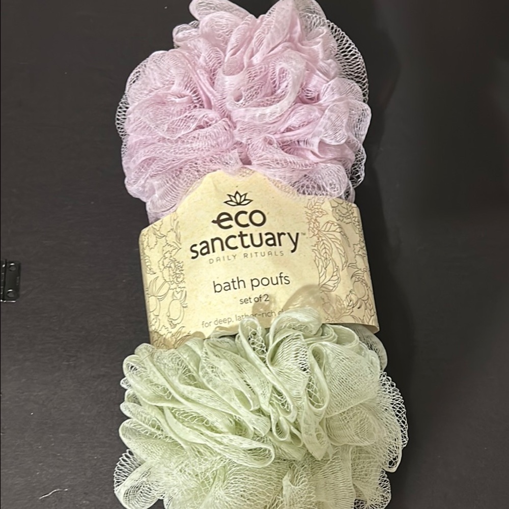 Sanctuary Pink and Green Bath Pouf Set for Luxurious Cleansing